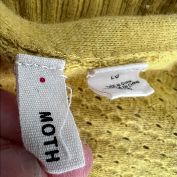 Moth Anthropologie Sweater large Yellow Cardigan Open Front Lightweight Womens - Picture 6 of 7